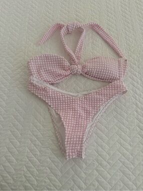 Abercrombie & Fitch Pink Gingham Textured Tie Bikini Set Size XS